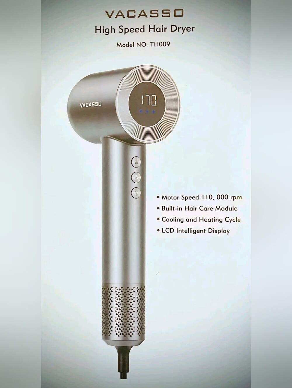 Vacasso High-Speed Hair Dryer 110,000 RPM LCD Display Brushless Motor